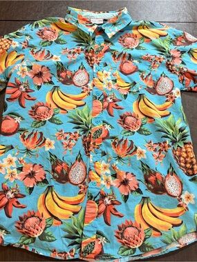 Ron Jon Surf Shop Tropical Fruit Print Button Down Shirt Sz XL